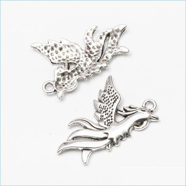 

charms 50pcs/lot phoenix birds alloy charms retro jewelry making diy keychain ancient sier pendant for bracelet earrings necklace 35x dhpu3, Bronze;silver