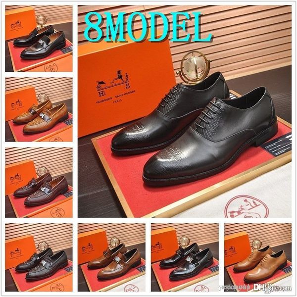 

h1 8model classic men shoes for wedding designer genuine leather suit easy wear man pointed toe shoes business formal luxury dress shoe 44, Black