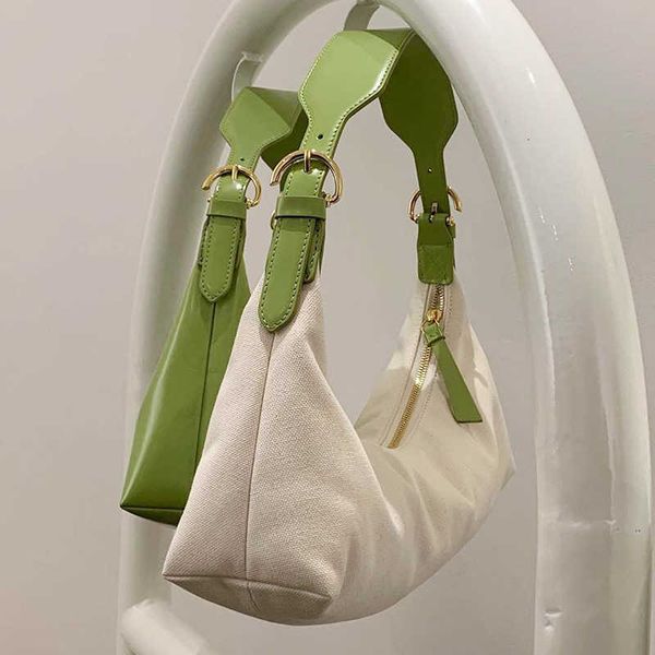 

single package fashion canvas leather splicing women shoulder bags casual solid color handbag patchwork baguette armpit bag clutch purse c03
