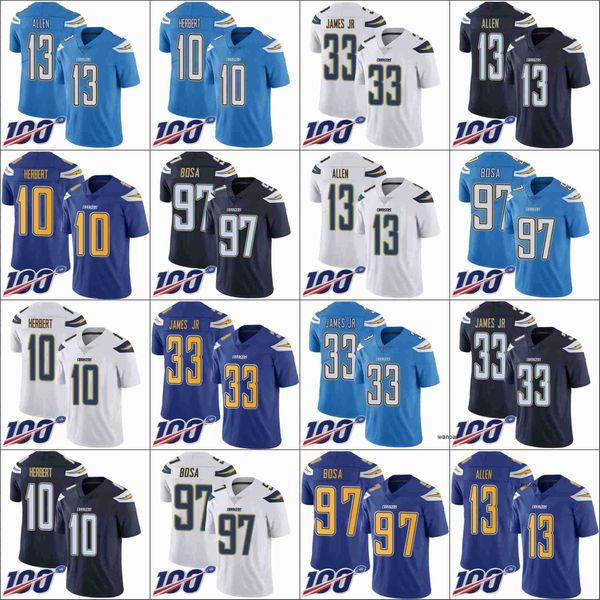 

jersey los angeles''chargers''men #10 justin herbert 13 keenan allen 33 derwin james jr 97 joey bosa 100th limited', Black