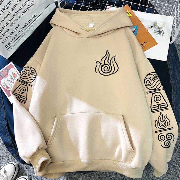 

men's hoodies sweatshirts avatar last airbender harajuku anime clothing water earth fire air graphics ulzzang 90s oversize patchwork, Black