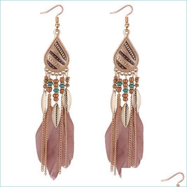 

dangle chandelier bohemia feather earring for women fashion jewelry beads tassel dangle long earrings dream catcher drop fi10c 979 q dhgfl, Silver
