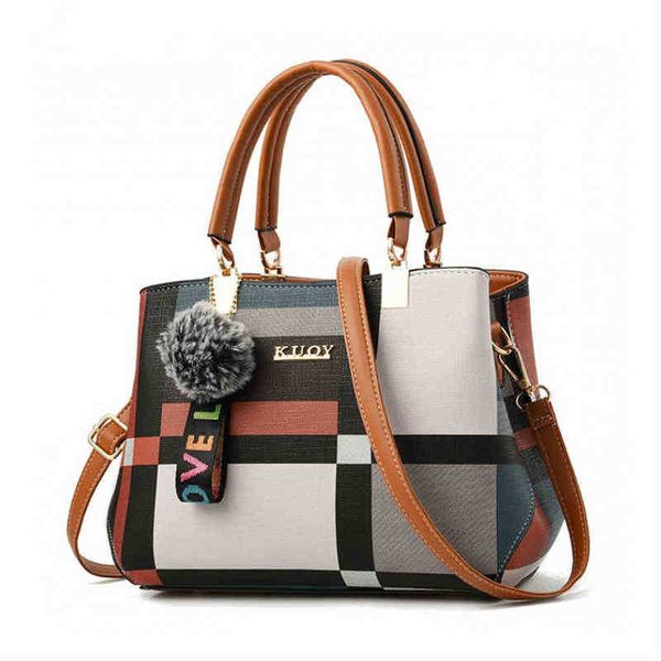 

single package valenkuci new casual plaid shoulder bag fashion stitching wild messenger brand female totes crossbody bags women leather hand