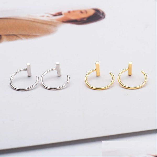 

stud s925 sier woman stud circle ring gold and siers ear studs opening adjustable delicate jewelry earrings drop delivery 2022 earring dh5n0, Golden;silver