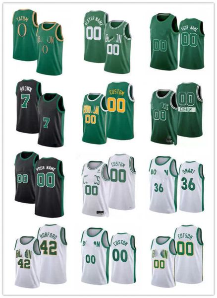 

college wears75th custom men women youth boston's celtics's jayson 0 tatum al 42 horford jaylen 7 brown marcus 36 smart basketball, Black