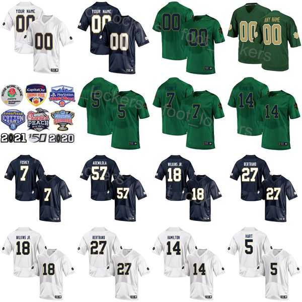 

ncaa college football 5 cam hart jersey university 14 kyle hamilton 7 isaiah foskey 57 jayson ademilola 27 jd bertrand navy blue white green, Black
