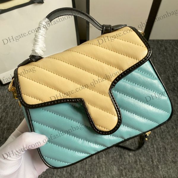 

womens yellow blue two-tone marmont designer totes bags classic genuine leather quilted with handle gold chain handbags large capacity cross