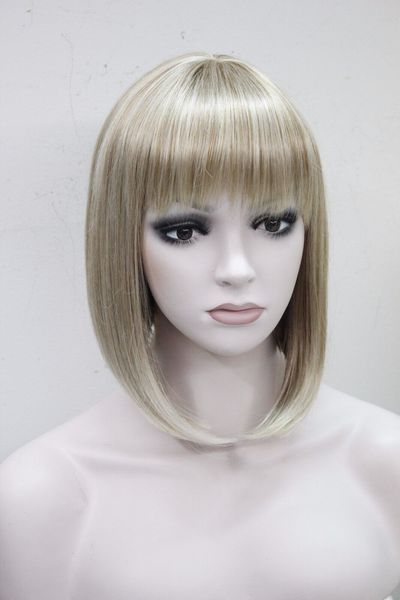 

strawberry blonde mix straight short synthetic women's bobo wig, Black