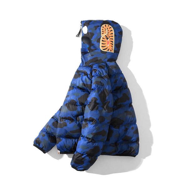 

apeman down jacket designer hoodie jackets shark embroidery cardigan coat men women hiphop loose windbreaker camouflage zipper sportswear, Black