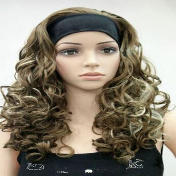 

2022 fashion women long curly wave 3/4 half wigs with headband cosplay wig, Black