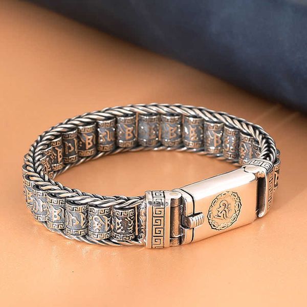 

beaded strands retrosen handmade creative lucky buddhist scripture bracelets men turn beads retro six-character mantra personalized accessor, Black