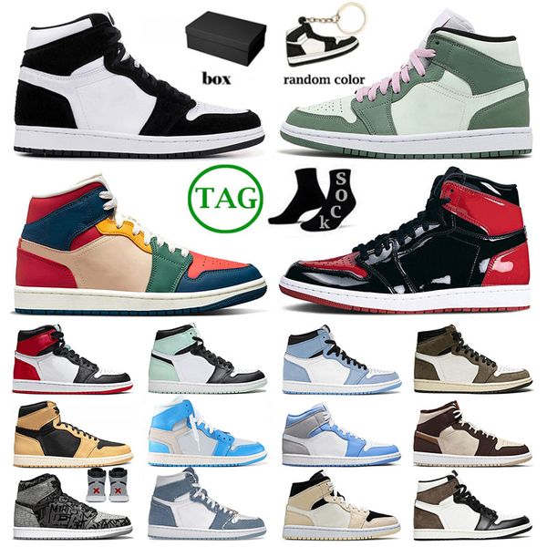 

air jorden 1 jumpman basketball shoes mens womens travis scotts 1 high offs white sneakers cream dark chocolate trainers mid dutch green big