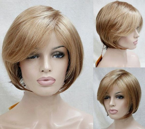 

women wig ladies wig short golden blonde straight synthetic hair wigs, Black