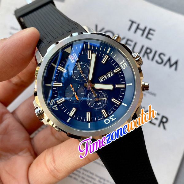 

44mm aquatimer family iw376805 quartz chronograph mens watch blue dial steel case black rubber strap satch double calendar new watches timez, Slivery;brown
