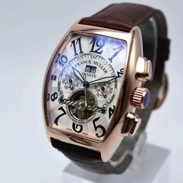 

geneva luxury leather band tourbillon mechanical men watch day date skeleton automatic watches gifts exquisite, Slivery;brown