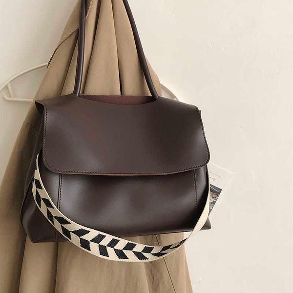 

single package casual large capacity tote women's handbag fashion wide strap shoulder crossbody bags for women 2021 brands pu leather b