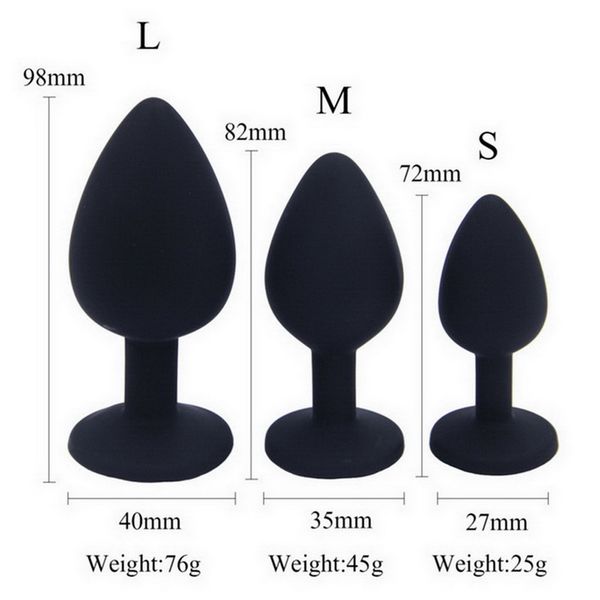 

fabric s/m/l silicone butt plug anal plugs ser 3 different size toys for men/women anal trainer for couples sm g spot stimulation safer enla, Black;white