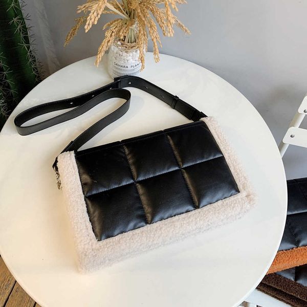 

single package fashion lattice square lambswool women's shoulder bag plush pu leather messenger crossbody bags for women 2021 designer