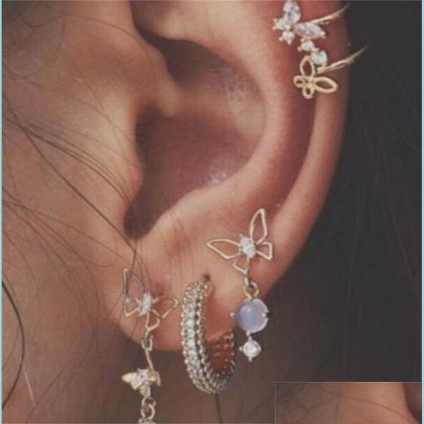 

dangle chandelier resin rhinestone women earring jewelry butterfly pattern fashion dangle eardrop ear studs cuff clip earrings suit dhasn, Silver