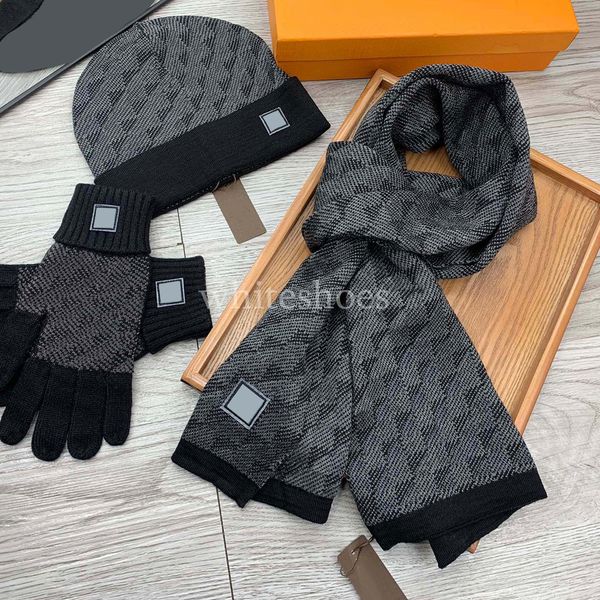 

classic plaid scarf and hat winter outdoor windproof gloves designer warm wool beanies men women thicken scarves, Blue;gray
