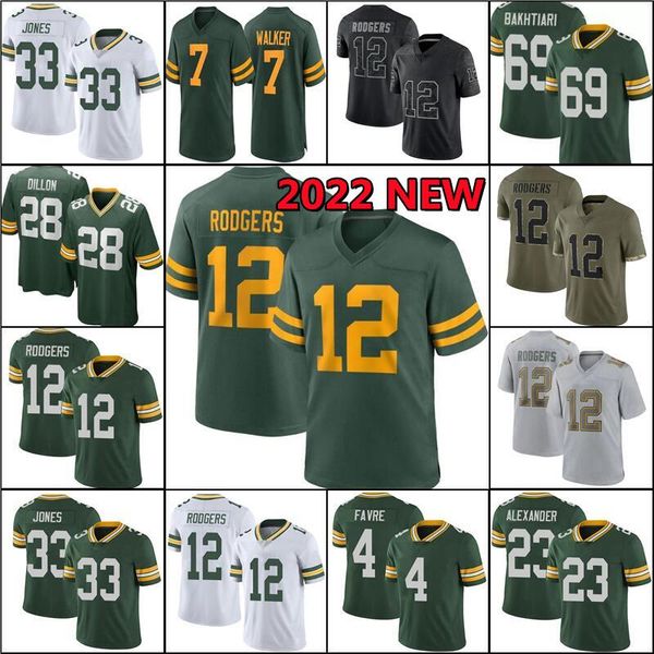 

12 aaron rodgers jones jersey 28 a.j. dillon football packer jaire alexander david bakhtiari sammy watkins jerseys green mason crosby, Black;red