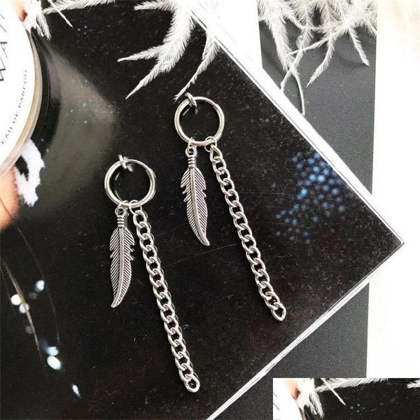 

dangle chandelier 1pc punk titanium steel tassel dangle earrings ear stud clip for men women korea statement jewelry exquisite hip h dh5as, Silver