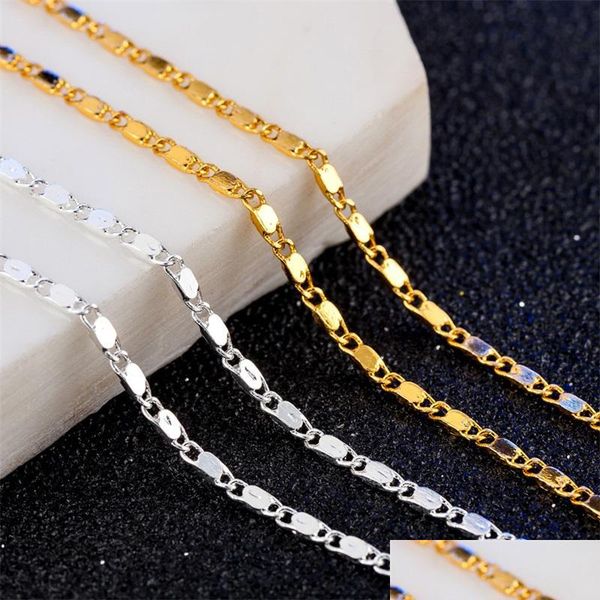

chains 2mm smooth flat chains necklace fashion women 18k gold plated chain for men 925 sier necklaces gifts diy jewelry 1198 b3 drop dhvdt, Silver