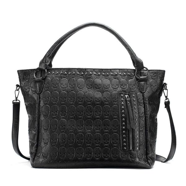 

shoulder bag annmouler brand women large capacity bags pu leather black hand punk skull tote dress crossbody 221015