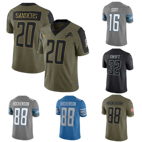 

football custom detroit''lions''32 d'andre swift 84 shane zylstra 63 evan brown 77 frank ragnow 74 kayode awosika 6, Black;red