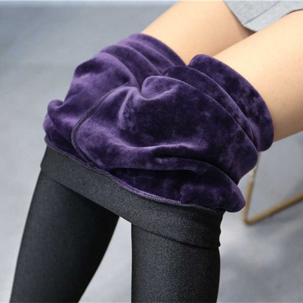 

women's leggings winter warm women leggings plus thick velvet mink cashmere high waist glossy pants leggings femme t221014, Black