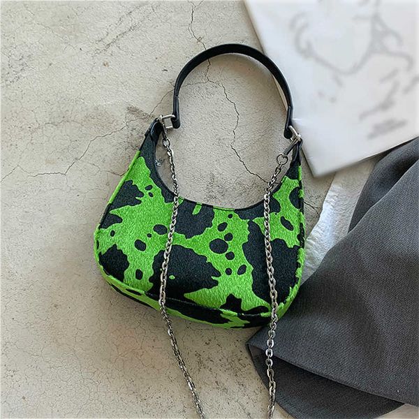 

single package vintage milk cow pattern ladies shoulder crossbody fashion design half moon women chain handbags female tote armpit bag q1129