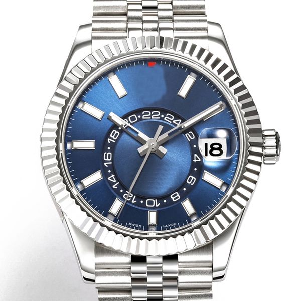 

men's watch fully automatic skydweller size 42mm rotating outer circle adjustable month function sapphire crystal oyster steel, Slivery;brown