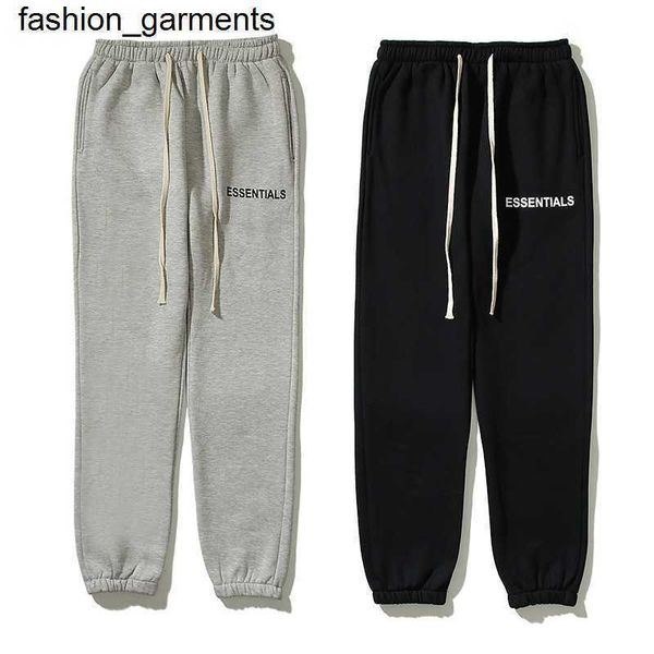 

designer new essential double line letter drawstring plush sweat pants, Black