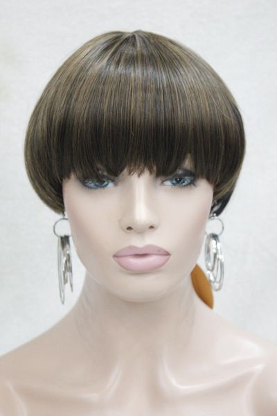 

hivision center dot skin strawberry blonde mix black bob mushroom style wig