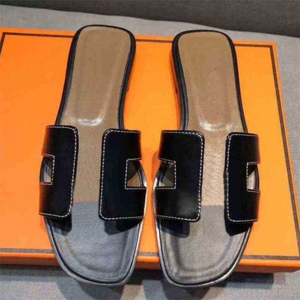 

slipperss luxury herme sllipper designer erme leathermeer 2022 women genuine sandals summer oran flat flip flop crocodile skin slides la hav, Black