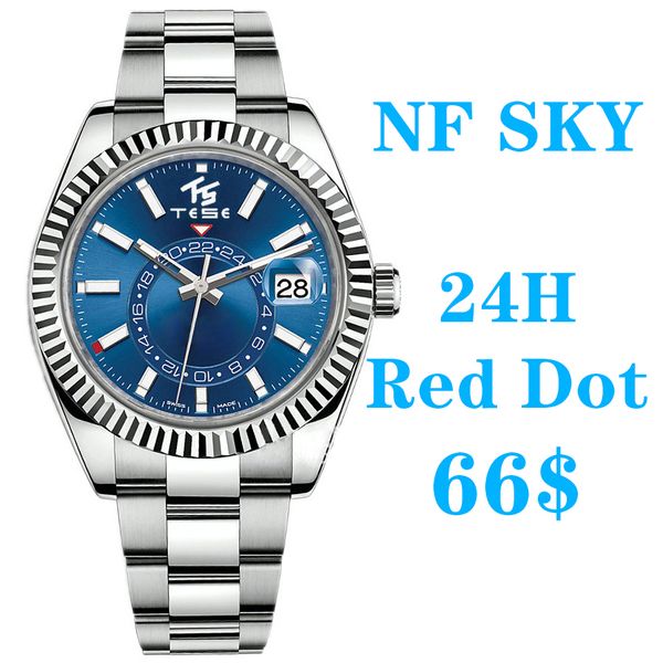 

nf dr luxury mens sport watch sky resident red dot 24h 9001 automatic mechanical multi function business 904l wristwatch dual time zone lumi, Slivery;brown