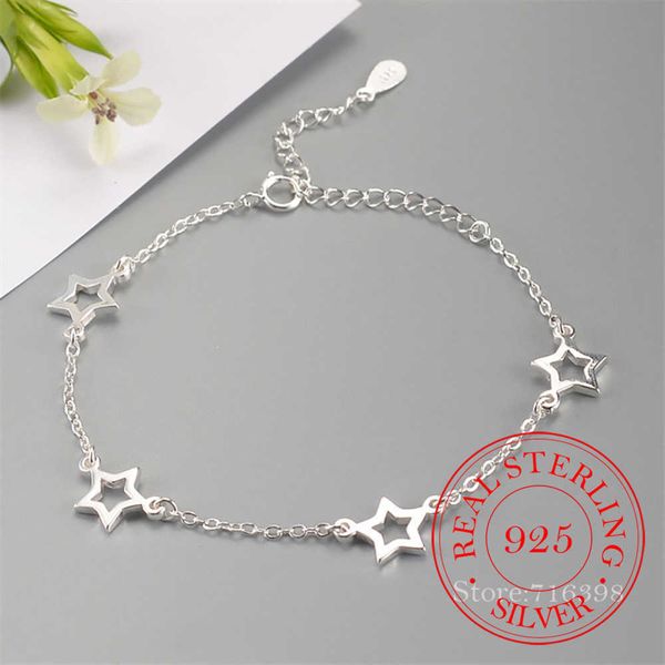 

beaded strands 925 sterling silver adjustable chain star charm bracelets bangle for women wedding gift prevent allergy femme jewelry l221012, Black