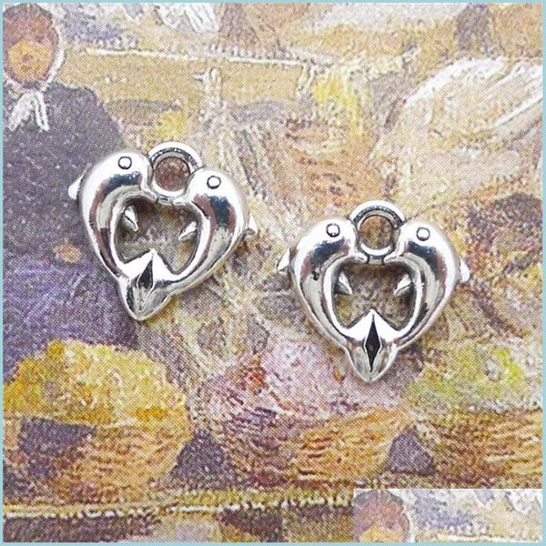 

charms 200pcs charms double dolphin 11x11mm antique making pendant fit vintage tibetan sier diy handmade jewelry 398 t2 drop delivery dh0xd, Bronze;silver
