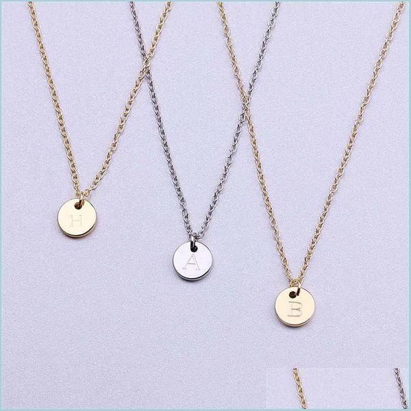 

pendant necklaces 26 letters initial necklace sier gold color disc alphabet women kolye collier friends family letter jewelry 185 q2 dhgls, Silver