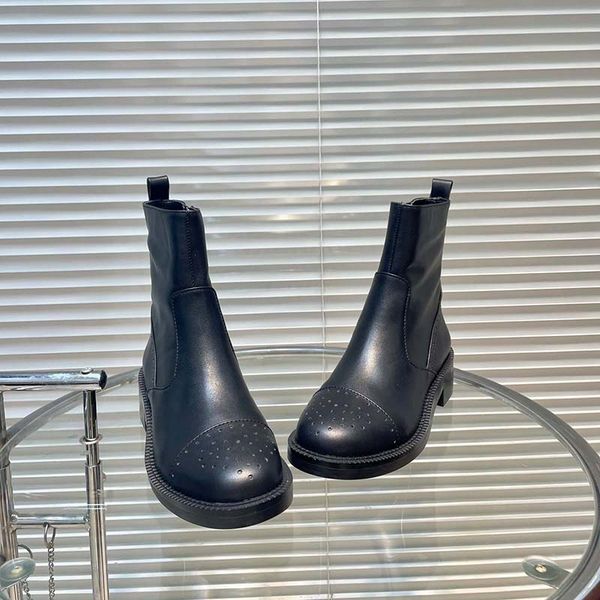 

designer fashion boots european american short boots casual style non slip sole design heel height 5cm women leather shoe 35-41, Black