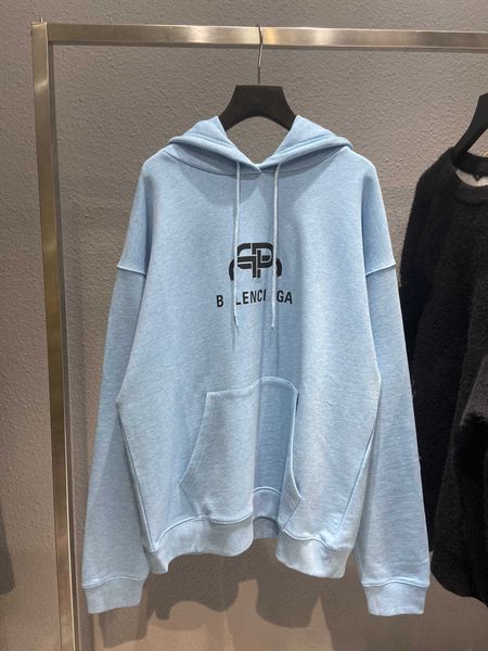 

high edition paris b classic basic lock button letter printing washed old men's and women's hoodie hoodies, Black