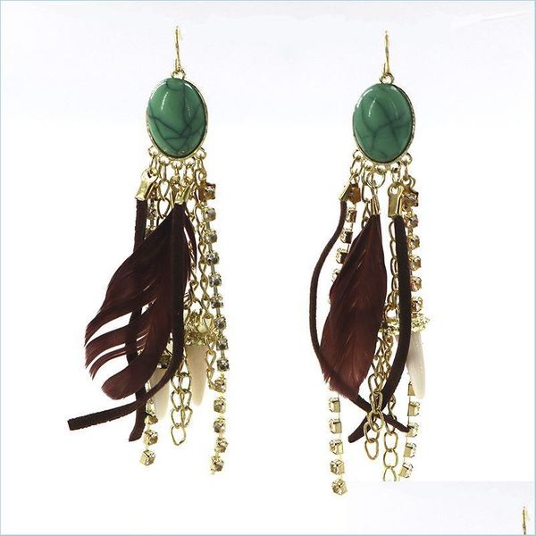

dangle chandelier feather leather rope turquoise dangle earrings diamond inlay mti storey imitation natural stone drop earring women dhobj, Silver