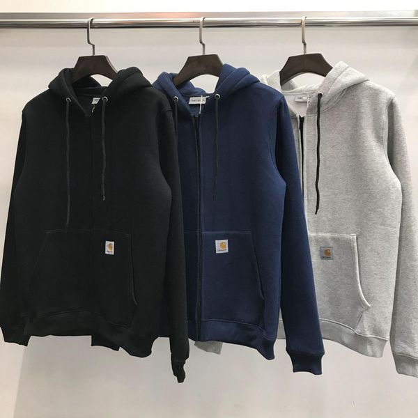 

new fall winter zipper fleece hoodie classic loose men thick coat trend full zip up gray blue long sleeve clothes hombre sweatshirts, Black