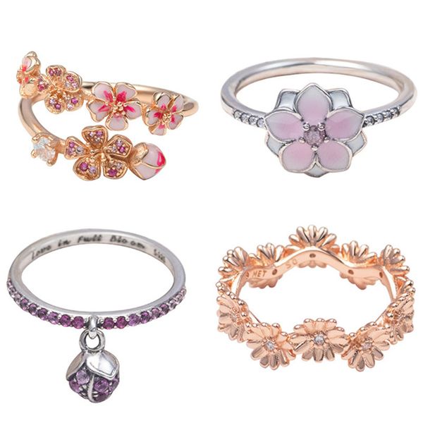 

silver jewelry diamond flower wedding ring diy pandora style couple popular ring gift, Slivery;golden