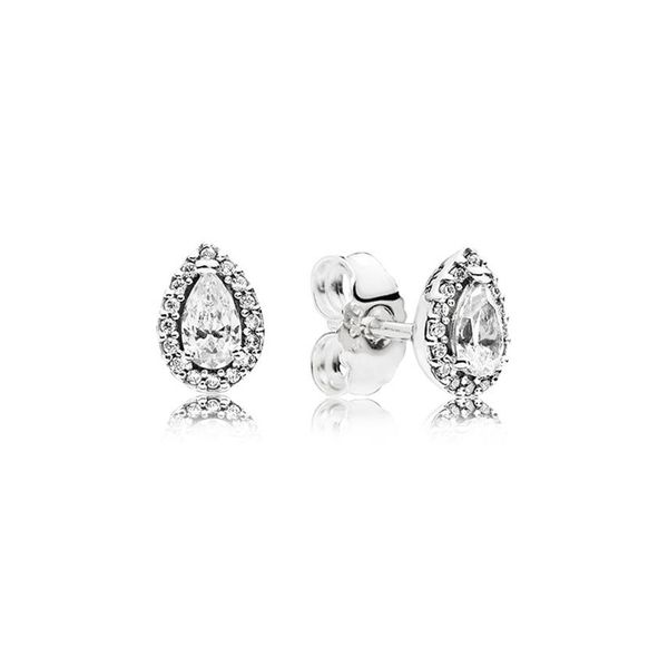 

sparkling teardrop halo stud earrings 925 sterling silver for pandora tear drop luxury designer jewelry women stud earring with or212k, Golden;silver