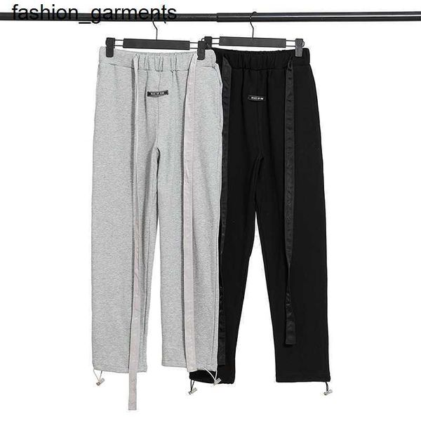 

designer brand double line essential season drawstring ribbon leggings brand men's women's pants casual, Black