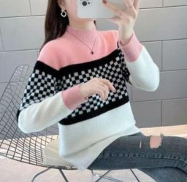 

women's sweaters velvet dress korean for half turtleneck long sleeve knitt pullovers female warm jumper, White;black