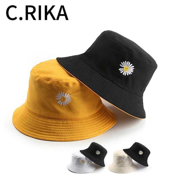 

ball caps summer fashion men women little daisy cotton double-sided bucket hat bob sunscreen sun cap hio hop fisherman panama, Blue;gray