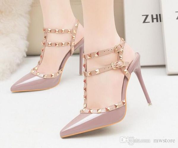 

red-bottoms christians sandals christians sale patchwork high heels rivets studded shoes women pumps size 35 to 39 gqn, Black