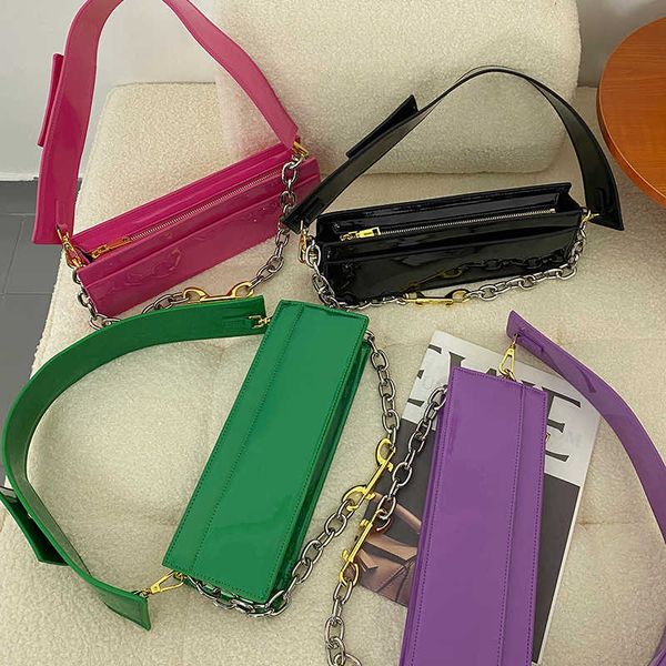 

rectangular box luxury designer shoulder women patent leather handle chain purse handbag 2022 black green pink